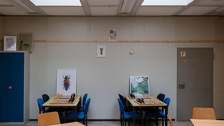 Klassenraum mit mehreren LAMILUX Flachdach Fenstern in der Decke für gleichmäßigen Tageslichteinfall
