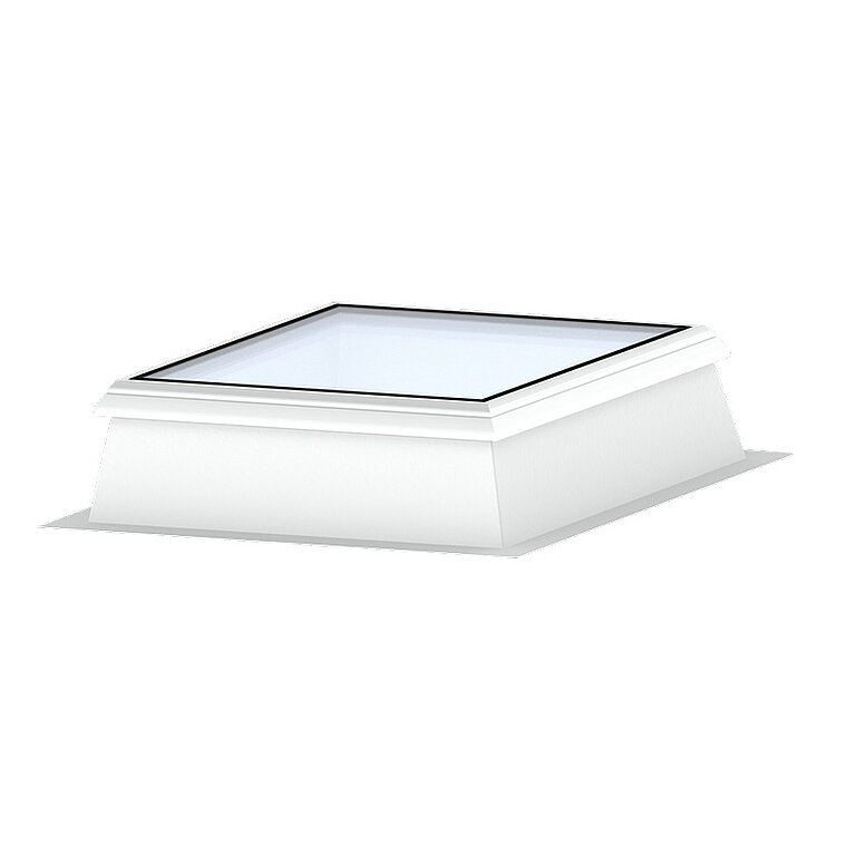 LAMILUX Flachdach Fenster F100 mit flacher Verglasung und weißem Aufsatzrahmen zur natürlichen Tageslichtversorgung auf dem Flachdach