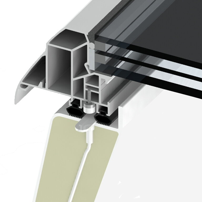 Reed-Kontakt im Profilquerschnitt am Flachdachfenster