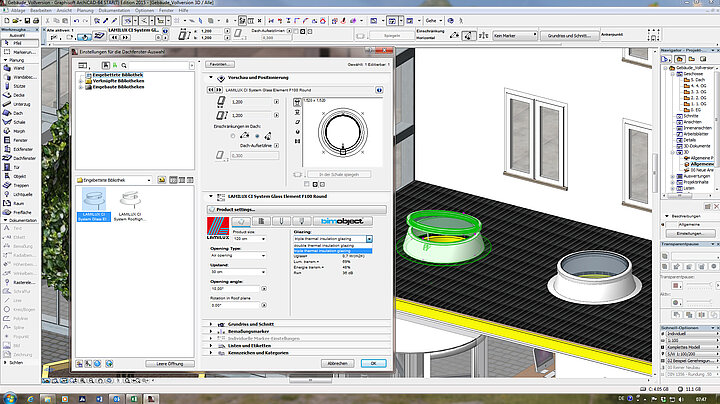 Konfiguration eines BIM Modells des LAMILUX Flachdach Fensters F100 rund