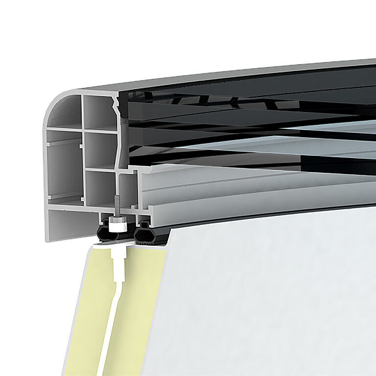 LAMILUX Flachdach Fenster F100 Rund mit Reedkontakt zur Öffnungsüberwachung im Querschnitt