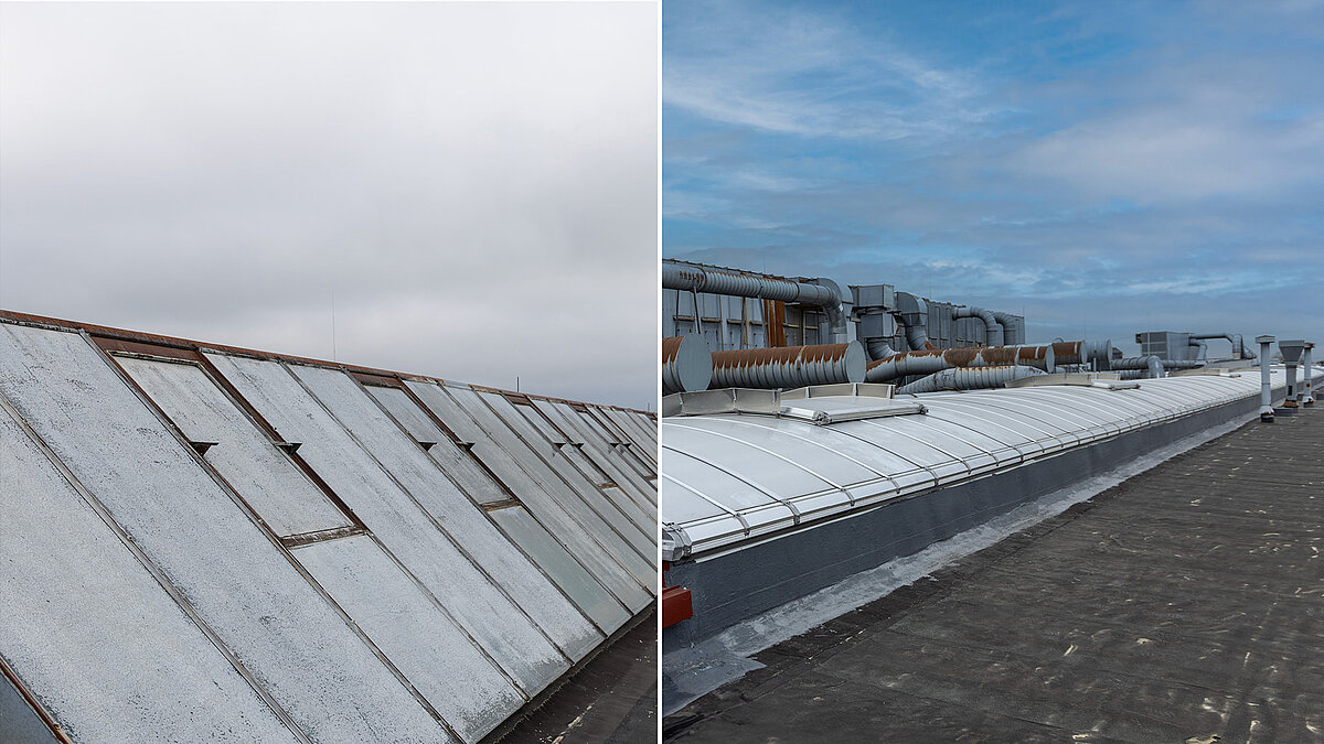 Vorher Nachher Vergleich des Lichtbands auf dem Dach von JELD-WEN