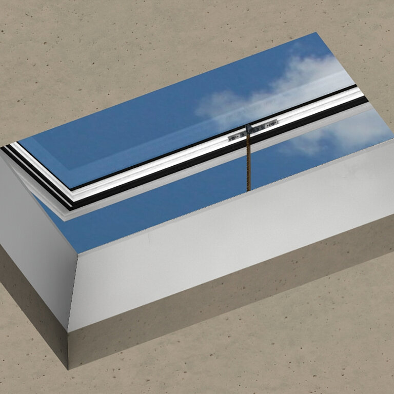 Integrierter Kettenschuböffner im Flachdachfensterrahmen