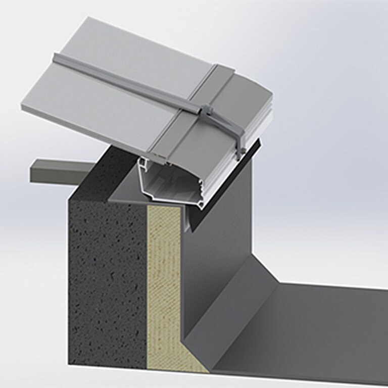 LAMILUX Lichtband Bogenform Konstruktionsdetail mit Bauanschluss an Beton